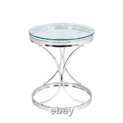 Round Glass Coffee Table Console Table Chrome Stainless Steel Living Room