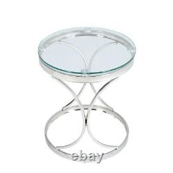 Round Glass Coffee Table Console Table Chrome Stainless Steel Living Room