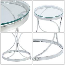 Round Glass Coffee Table Console Table Chrome Stainless Steel Living Room