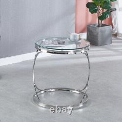 Round Glass Coffee Table Console Table Chrome Stainless Steel Living Room