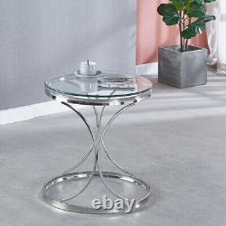 Round Glass Coffee Table Console Table Chrome Stainless Steel Living Room