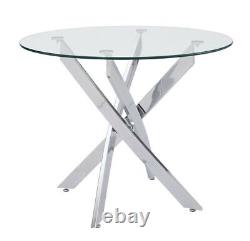 Round Glass Home Kitchen Table with Stainless Steel Metal Legs Dining Table