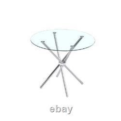 Round Glass Kitchen Dining Table 90cm top with Stainless Silver Chrome Legs