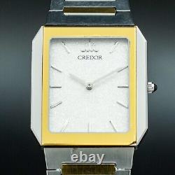 SEIKO CREDOR cal. 5A74 New BATT Rectangle Dial Square Gold Silver Tank Shape Men