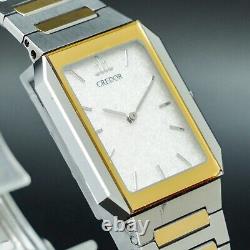 SEIKO CREDOR cal. 5A74 New BATT Rectangle Dial Square Gold Silver Tank Shape Men