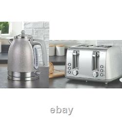 SPARKLE Silver Chrome Kettle & 4 Slice Toaster Kitchen Breakfast Set Stylish