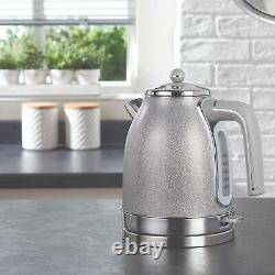 SPARKLE Silver Chrome Kettle & 4 Slice Toaster Kitchen Breakfast Set Stylish