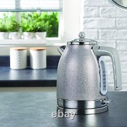 SPARKLE Silver Chrome Kettle & 4 Slice Toaster Kitchen Breakfast Set Stylish