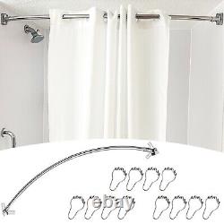 S/s Steel Extensible Curved Shaped Shower Curtain Rod Rail & 12 Free Rings Hooks