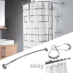 S/s Steel Extensible Curved Shaped Shower Curtain Rod Rail & 12 Free Rings Hooks