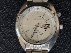 Seiko 5m63 0ak0 Kinetic Watch Silver Grey And Chrome Dial Stainless Steel Strap