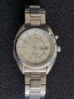 Seiko 5m63 0ak0 Kinetic Watch Silver Grey And Chrome Dial Stainless Steel Strap