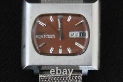 Seiko 6119 5400 Watch 17 Jewels Automatic Brown And Chrome Dial Shark Mesh Strap