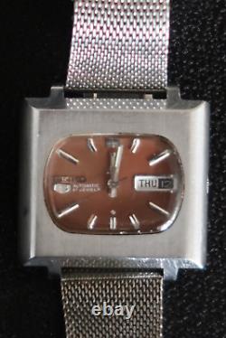 Seiko 6119 5400 Watch 17 Jewels Automatic Brown And Chrome Dial Shark Mesh Strap