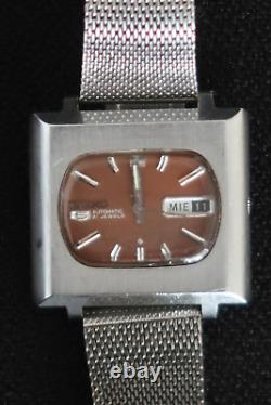 Seiko 6119 5400 Watch 17 Jewels Automatic Brown And Chrome Dial Shark Mesh Strap