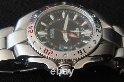 Seiko 8f56 0020 Watch Mens Black White Chrome & Red Dial Stainless Steel Strap
