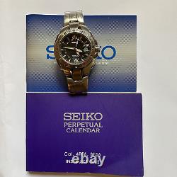 Seiko 8f56 0020 Watch Mens Black White Chrome & Red Dial Stainless Steel Strap