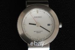 Seiko V732 0p20 Quartz Watch White & Chrome Dial Stainless Steel Strap A Beauty