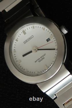 Seiko V732 0p20 Quartz Watch White & Chrome Dial Stainless Steel Strap A Beauty