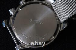 Seiko Watch V175-0ch0 Solar Chronograph Grey And Chrome Waffel Face Canvas Strap