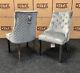 Set Of 4 Light Grey Velvet Lion Knocker Dining Chairs Stainless Steel Chrome
