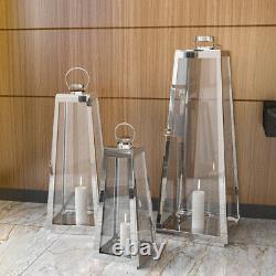 Set of 3 Stainless Steel Tapere Floor Lantern Candle Holder Tabletop Centerpiece