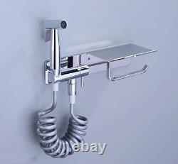 Shiny Chrome Brass Angle Valve Cold For Bidet Sprayer Switch With2m Spring Hose