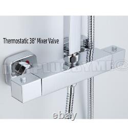 Shower Mixer Twin Head Bar Set Bathroom Thermostatic Exposed Rain Shower UK