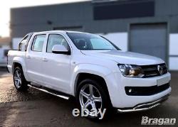 Side Bars + White LEDs For VW Amarok 2010 2016 Stainless Chromed Steel Tubes