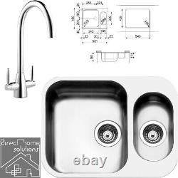Smeg Alba 1.5 Bowl Stainless Steel Sink And Polished Chrome Tap Set, 600mm Unit