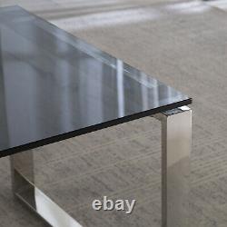 Smoky Glass Coffee Table with Stainless Steel Chrome Legs Living Room Tea Tables