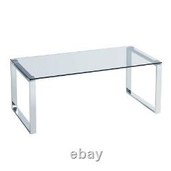 Smoky Glass Coffee Table with Stainless Steel Chrome Legs Living Room Tea Tables