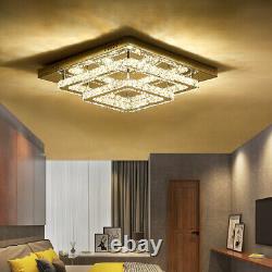 Square 50cm Ceiling Crystal Lights Stainless Steel K9 Flush Mount Modern Lamp