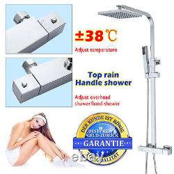 Square Exposed Twin Head Thermostatic Shower Mixer Chrome Bathroom Bath Unit Uk