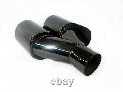 Stainless Steel Black Chrome 3.5 89mm Twin Tail Pipe Trims Dual Exit BMW Audi