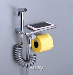 Stainless Steel Chrome Polished Douche Bidet Sprayer Paper Storage Holder Kit
