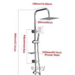 Stainless Steel Dual 2 Mixer Shower Heads Rainfall Rail Hose Riser Kit Valve Set