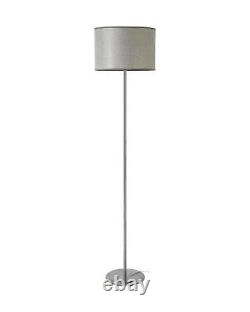 Stainless Steel Floor Lamp Textured Grey Waffle Shade Modern Chrome Design