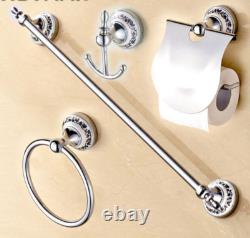 Stainless Steel Robe Hooks Paper Holder Towel Bar Rings Bathroom Accessories Set