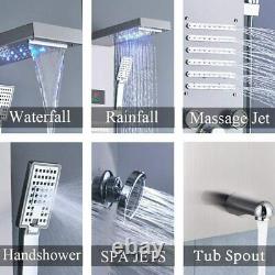 Stainless Steel Shower Panel Column LED Rain 5-Mode Message 3-Function Handheld