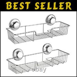 Stainless Steel Suction Cup Bathroom Caddies Waterproof, Chrome Finish, 2 Pack