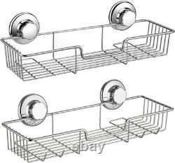 Stainless Steel Suction Cup Bathroom Caddies Waterproof, Chrome Finish, 2 Pack