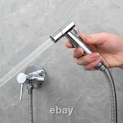 Stainless Steel Toilet Bidet Sprayer with Hot and Cold Brass Valve Holder Set