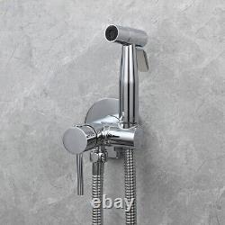 Stainless Steel Toilet Bidet Sprayer with Hot and Cold Brass Valve Holder Set