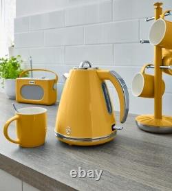 Swan Retro Yellow Jug Kettle 2 Slice Toaster & 3 Storage Canisters Kitchen Set