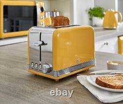 Swan Retro Yellow Jug Kettle 2 Slice Toaster & 3 Storage Canisters Kitchen Set