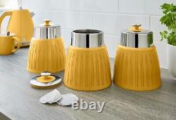 Swan Retro Yellow Jug Kettle 2 Slice Toaster & 3 Storage Canisters Kitchen Set