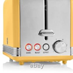 Swan Retro Yellow Jug Kettle 2 Slice Toaster & 3 Storage Canisters Kitchen Set