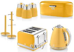 Swan Retro Yellow Kettle Toaster Breadbin Canisters Mug Tree Towel Pole Set of 8