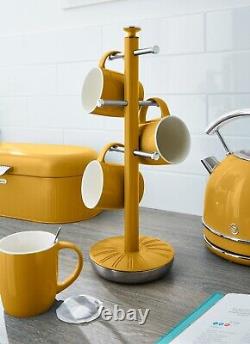 Swan Retro Yellow Kettle Toaster Breadbin Canisters Mug Tree Towel Pole Set of 8